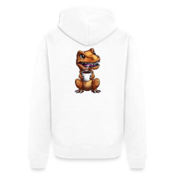 Morgenmuffel T-Rex Dino mit Kaffee :) - Unisex Premium Bio Zip Hoodie - Weiß - Hinten - Thijin (182cm)