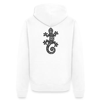 Gecko Silhouette – Stylisches Tierdesign - Unisex Premium Bio Zip Hoodie - Weiß - Hinten - Thijin (182cm)