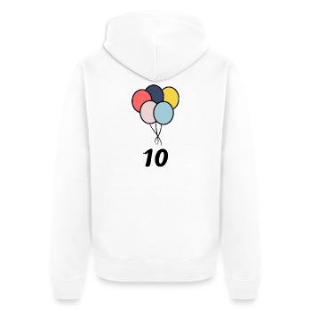 10. 10 YEARS. 10th ANNIVERSARY. 10 YEAR ANNIVERSARY. - Unisex Premium Organic Zip Hoodie - white - Back - Thijin (182cm)