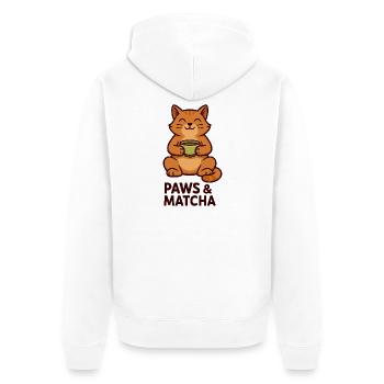 Paws & Matcha Cat - Unisex Premium Organic Zip Hoodie - white - Back - Thijin (182cm)