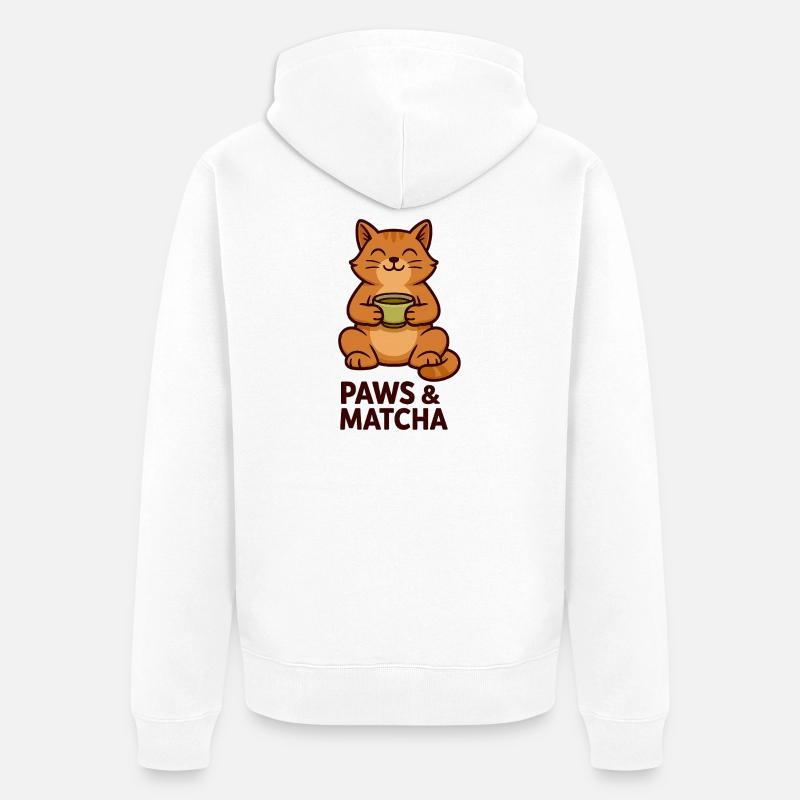 Pattes & Matcha Chat - Veste à capuche bio Premium Unisexe - blanc
