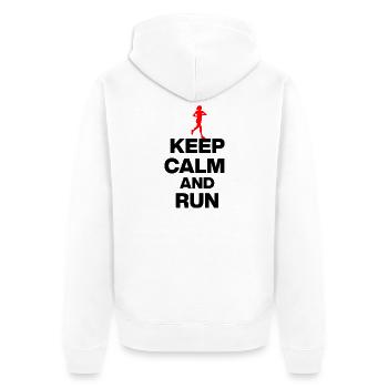 KEEP CALM AND RUN! JOGGEN RENNEN SPORT FIT schwarz - Unisex Premium Bio Zip Hoodie - Weiß - Hinten - Thijin (182cm)