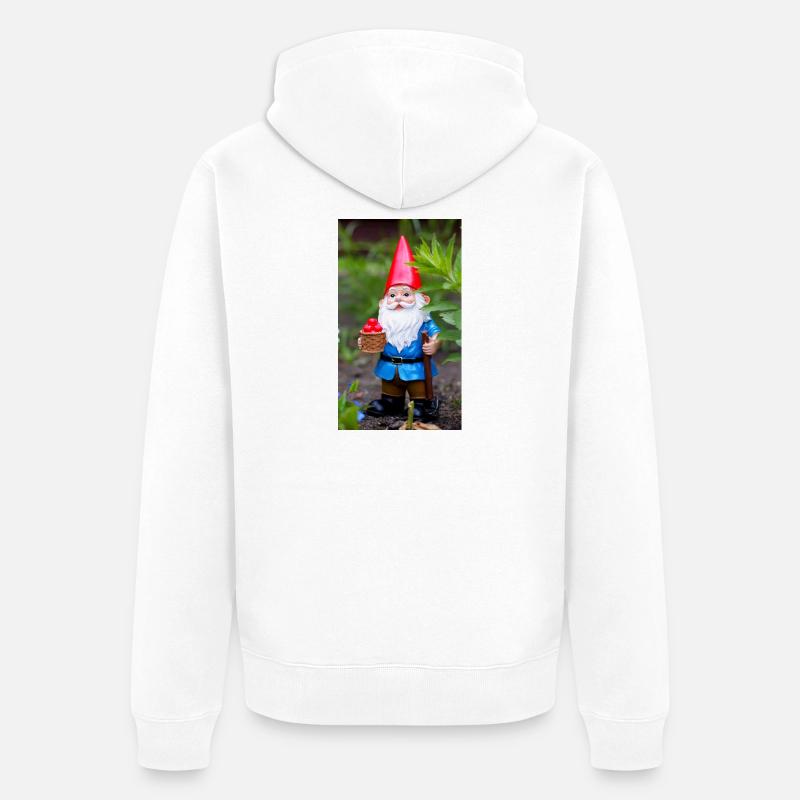 Gartengnom mit Korb - Unisex Premium Bio Zip Hoodie - Weiß