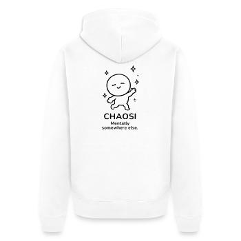 Chaosi – Mentally Somewhere Else | Funny Mood - Unisex Premium Bio Zip Hoodie - Weiß - Hinten - Thijin (182cm)