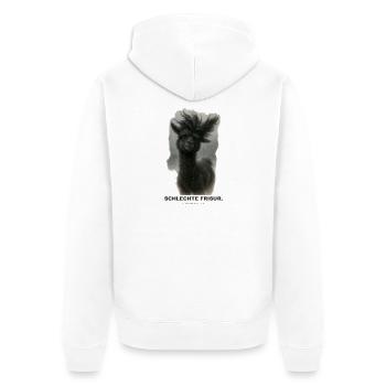 schlechte-frisur - Unisex Premium Bio Zip Hoodie - Weiß - Hinten - Thijin (182cm)