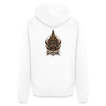 Bangkok Dämonenmaske Goldrelief - Unisex Premium Bio Zip Hoodie - Weiß - Hinten - Thijin (182cm)