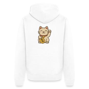 Maneki Neko Glücksmünze - Unisex Premium Bio Zip Hoodie - Weiß - Hinten - Thijin (182cm)