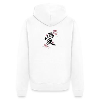 Japanese Kanji Love with Cherry Blossom Sakura - Unisex Premium Organic Zip Hoodie - white - Back - Thijin (182cm)