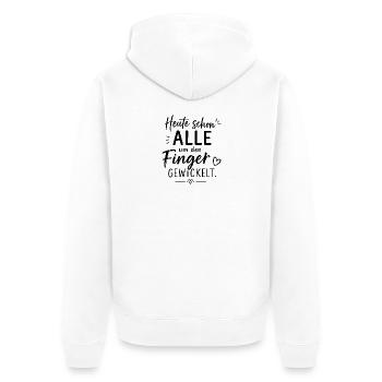 Heute schon alle um den Finger gewickelt - Unisex Premium Bio Zip Hoodie - Weiß - Hinten - Thijin (182cm)