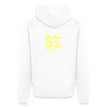 Bin hier für ne gute Zeit neongelb  - Unisex Premium Bio Zip Hoodie - Weiß - Hinten - Thijin (182cm)