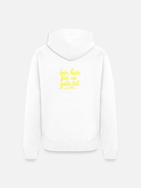 Bin hier für ne gute Zeit neongelb - Unisex Premium Bio Zip Hoodie - Weiß