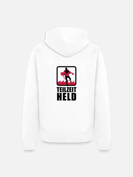 Teilzeit Held mit Flammen - Unisex Premium Bio Zip Hoodie - Weiß