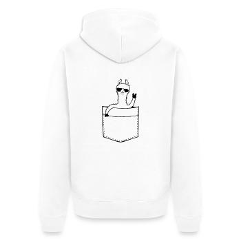 Hemdtasche Comic Lama - Unisex Premium Bio Zip Hoodie - Weiß - Hinten - Thijin (182cm)
