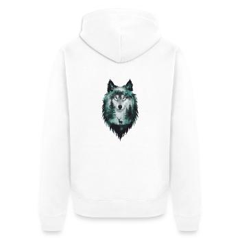 Majestätischer Wolf und Hirsch Natur Kunst - Unisex Premium Bio Zip Hoodie - Weiß - Hinten - Thijin (182cm)
