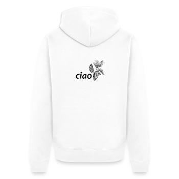 ciao kakao - Unisex Premium Bio Zip Hoodie - Weiß - Hinten - Thijin (182cm)