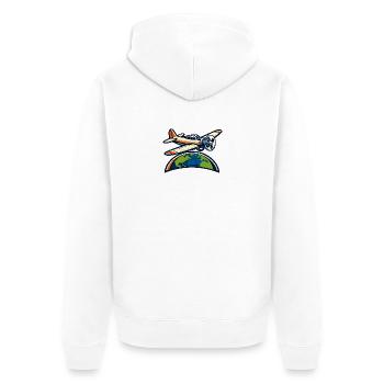 Weltflugzeug Symbolik - Unisex Premium Bio Zip Hoodie - Weiß - Hinten - Thijin (182cm)