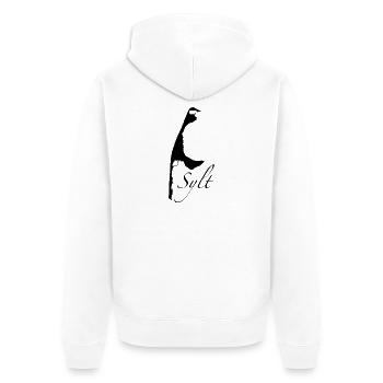 Sylt Schrift schwarz - Unisex Premium Bio Zip Hoodie - Weiß - Hinten - Thijin (182cm)