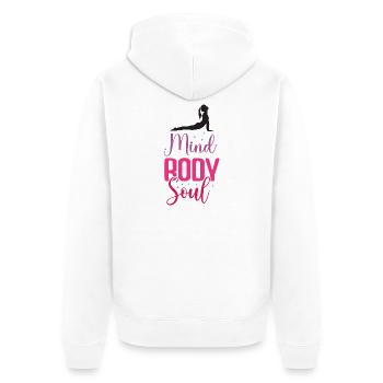 Yoga - , Corps, Âme - Veste à capuche bio Premium Unisexe - blanc - Dos - Thijin (182cm)