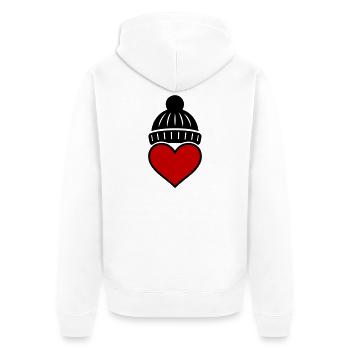 Herz Winter Mütze Liebe - Unisex Premium Bio Zip Hoodie - Weiß - Hinten - Thijin (182cm)
