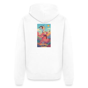 Des lamas colorés dansent dans un paysage pastel - Veste à capuche bio Premium Unisexe - blanc - Dos - Thijin (182cm)