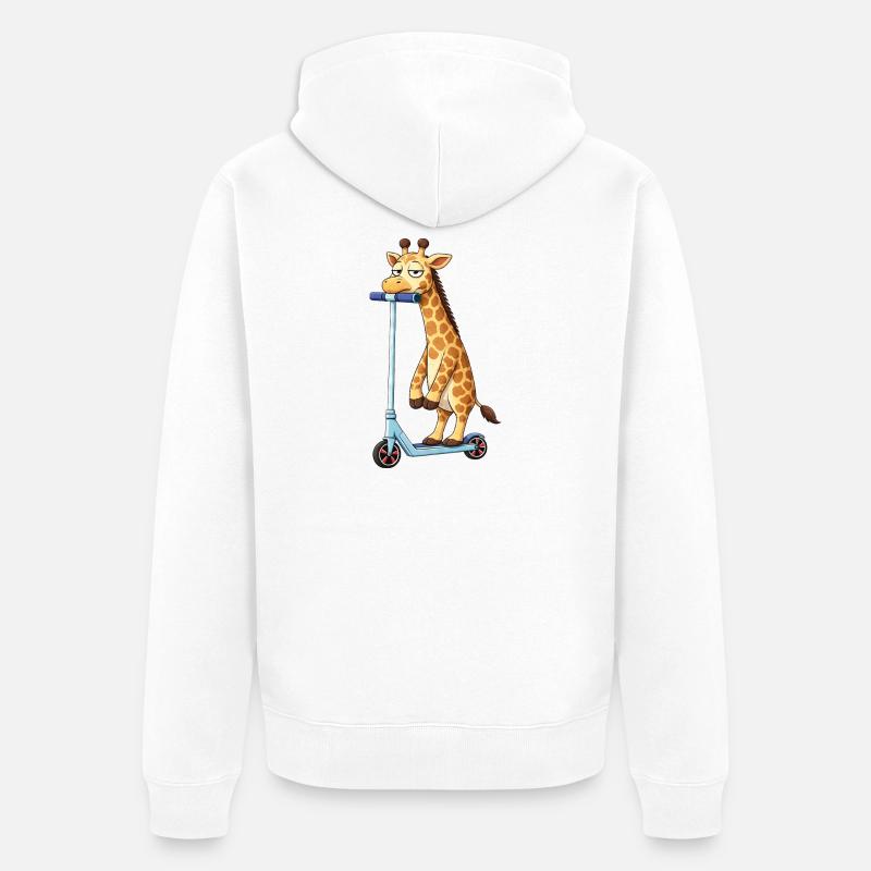 Süße Giraffe Roller Scooter Freundschaft Cartoon - Unisex Premium Bio Zip Hoodie - Weiß