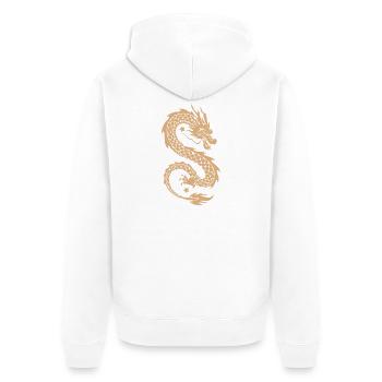 Gold Celestial Dragon Silhouette - Unisex Premium Organic Zip Hoodie - white - Back - Thijin (182cm)