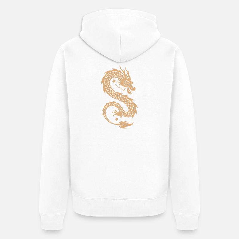 Silhouette dorée du Dragon Céleste - Veste à capuche bio Premium Unisexe - blanc