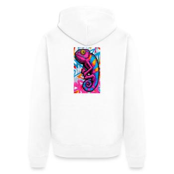 Chamäleon - Unisex Premium Bio Zip Hoodie - Weiß - Hinten - Thijin (182cm)