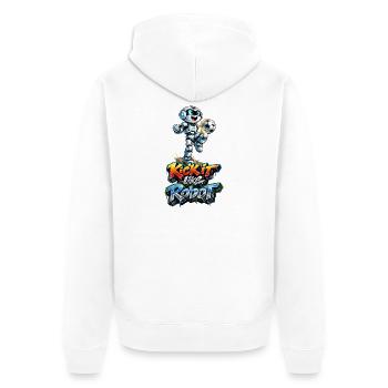 Fussballroboter balanciert Ball auf dem Knie - Unisex Premium Bio Zip Hoodie - Weiß - Hinten - Thijin (182cm)