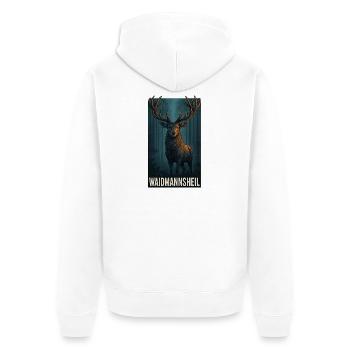 Waidmanns Heil: Hirsch im Wald - Unisex Premium Bio Zip Hoodie - Weiß - Hinten - Thijin (182cm)