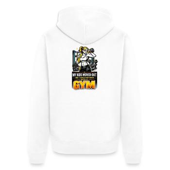 Empty Nester Kinderzimmer zum Gym - Unisex Premium Bio Zip Hoodie - Weiß - Hinten - Thijin (182cm)