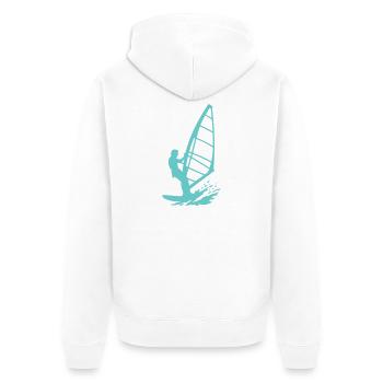 Windsurfer Silhouette im Meer - Unisex Premium Bio Zip Hoodie - Weiß - Hinten - Thijin (182cm)