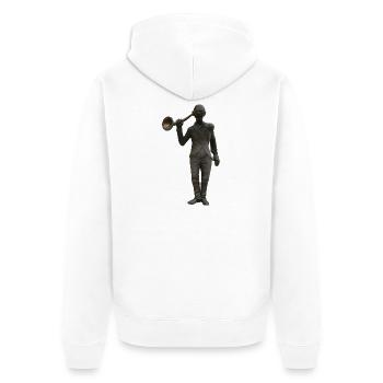 Statue mit Hörrohr - Unisex Premium Bio Zip Hoodie - Weiß - Hinten - Thijin (182cm)