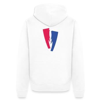 Farbduett aus Rot und Blau - Unisex Premium Bio Zip Hoodie - Weiß - Hinten - Thijin (182cm)