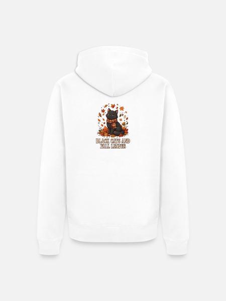 Schwarze Katzen und Herbstblätter - Unisex Premium Bio Zip Hoodie - Weiß