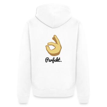 Perfekt. - Unisex Premium Bio Zip Hoodie - Weiß - Hinten - Thijin (182cm)