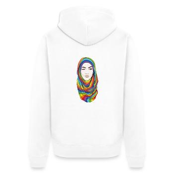 Woman with Rainbow Hijab - Unisex Premium Bio Zip Hoodie - Weiß - Hinten - Thijin (182cm)