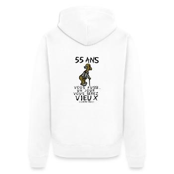 55 ans vieux monsieur anniversaire humour - Veste à capuche bio Premium Unisexe - blanc - Dos - Thijin (182cm)