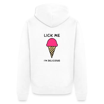 lick me i'm delicious - Unisex Premium Bio Zip Hoodie - Weiß - Hinten - Thijin (182cm)