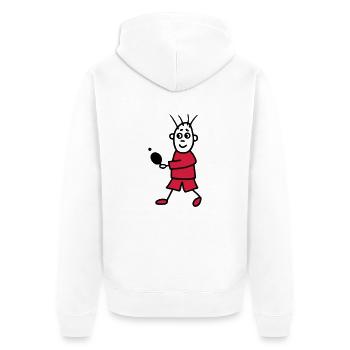 Tischtennisspieler - Tischtennis - V2 - Unisex Premium Bio Zip Hoodie - Weiß - Hinten - Thijin (182cm)