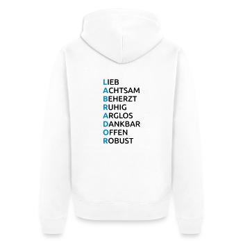 Labrador Eigenschaften Spruch - Unisex Premium Bio Zip Hoodie - Weiß - Hinten - Thijin (182cm)
