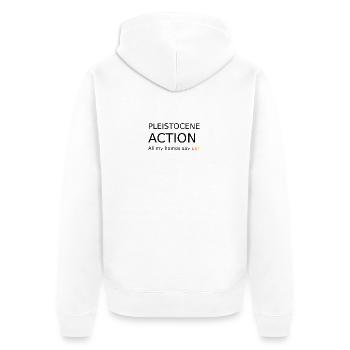 pleistocene_action - Unisex Premium Bio Zip Hoodie - Weiß - Hinten - Thijin (182cm)