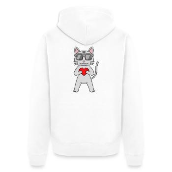 Devon Rex with sunglasses and heart - Unisex Premium Organic Zip Hoodie - white - Back - Thijin (182cm)