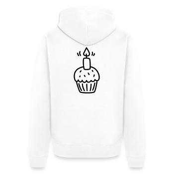 Muffin avec une bougie pour un anniversaire - Veste à capuche bio Premium Unisexe - blanc - Dos - Thijin (182cm)
