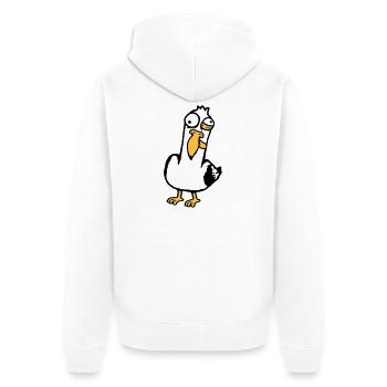 Crazy Seagull Squinting Grimace Insane Bird - Unisex Premium Organic Zip Hoodie - white - Back - Thijin (182cm)