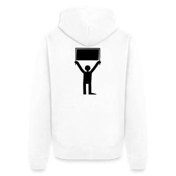 Mann mit Schild - Unisex Premium Bio Zip Hoodie - Weiß - Hinten - Thijin (182cm)