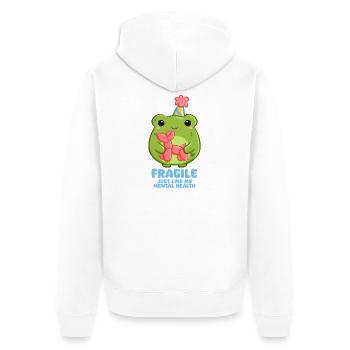 Achtung zerbrechlich Frosch mit Partyhut - Unisex Premium Bio Zip Hoodie - Weiß - Hinten - Thijin (182cm)