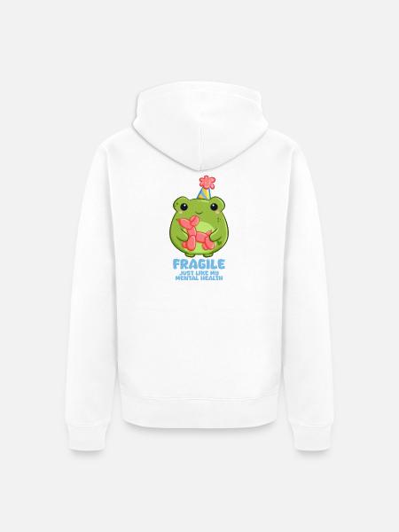 Achtung zerbrechlich Frosch mit Partyhut - Unisex Premium Bio Zip Hoodie - Weiß