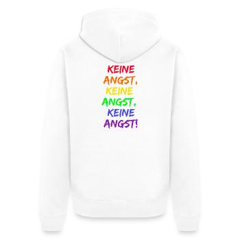 KEINE ANGST, MUT GEGEN RECHTS, WIDERSTAND, FCK NZS - Unisex Premium Bio Zip Hoodie - Weiß - Hinten - Thijin (182cm)