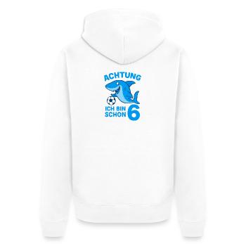 Achtung 6: Hai mit Ball - Unisex Premium Bio Zip Hoodie - Weiß - Hinten - Thijin (182cm)
